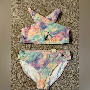 Girls Abercrombie and fitch pastel tie dye 2 piece cross cross bikini 11/12